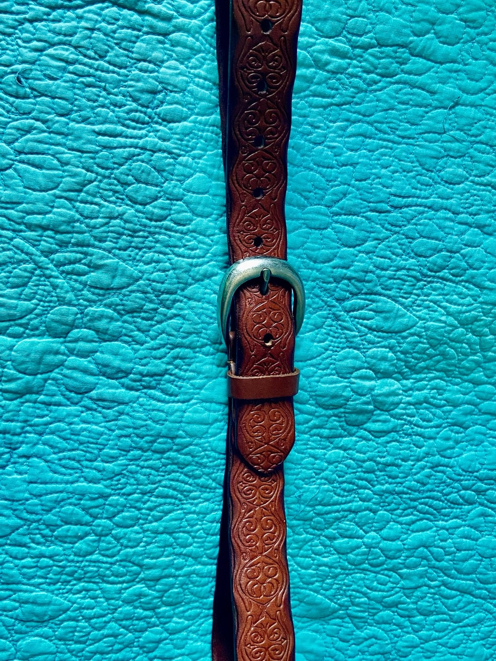 Kimchi Blue Tooled Brown Leather Belt with Silver Buckle - Picture 2 of 5